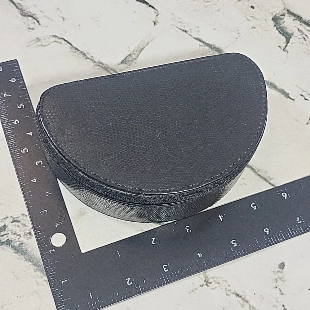 Vintage Travel Jewelry Box Zippered Case Black Embossed Snake Texture Semicircle